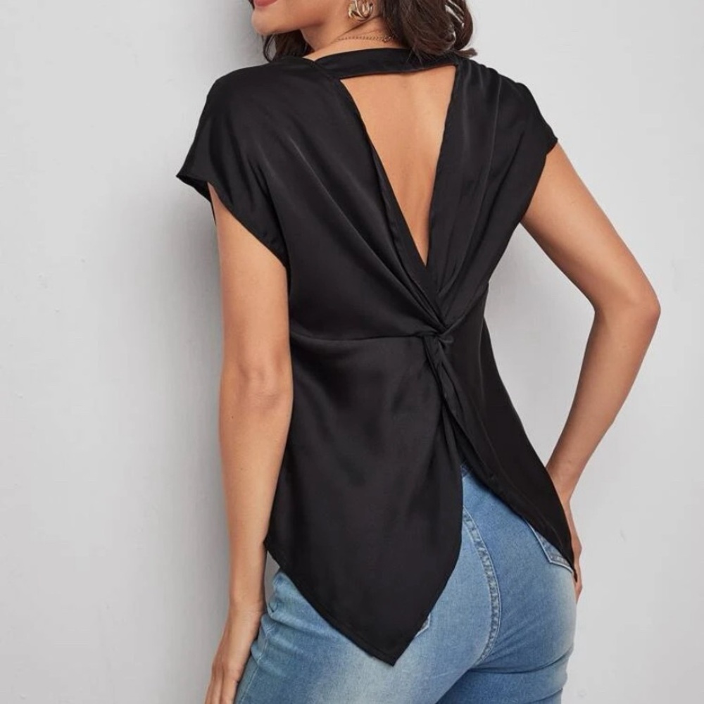 Black Cut Out Twist Back Top